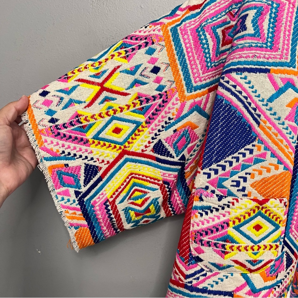 Anthropologie dRA Women’s Colorful Geo Kimono Top Size Large Made In India - Picture 3 of 9